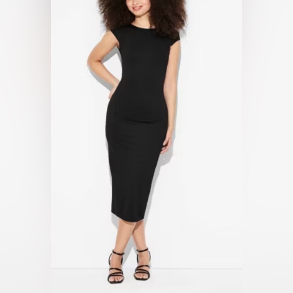 Women’s  Cap Sleeve Ribbed Midi T-Shirt Dress - Large